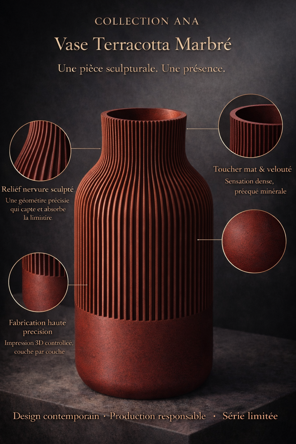 🏺 Vase Sculptural – Finition Minérale Mate